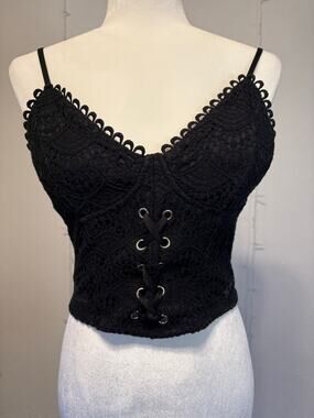 Haute Monde Black Lace Corset Crop Top Underwire Cami Goth Coquette M